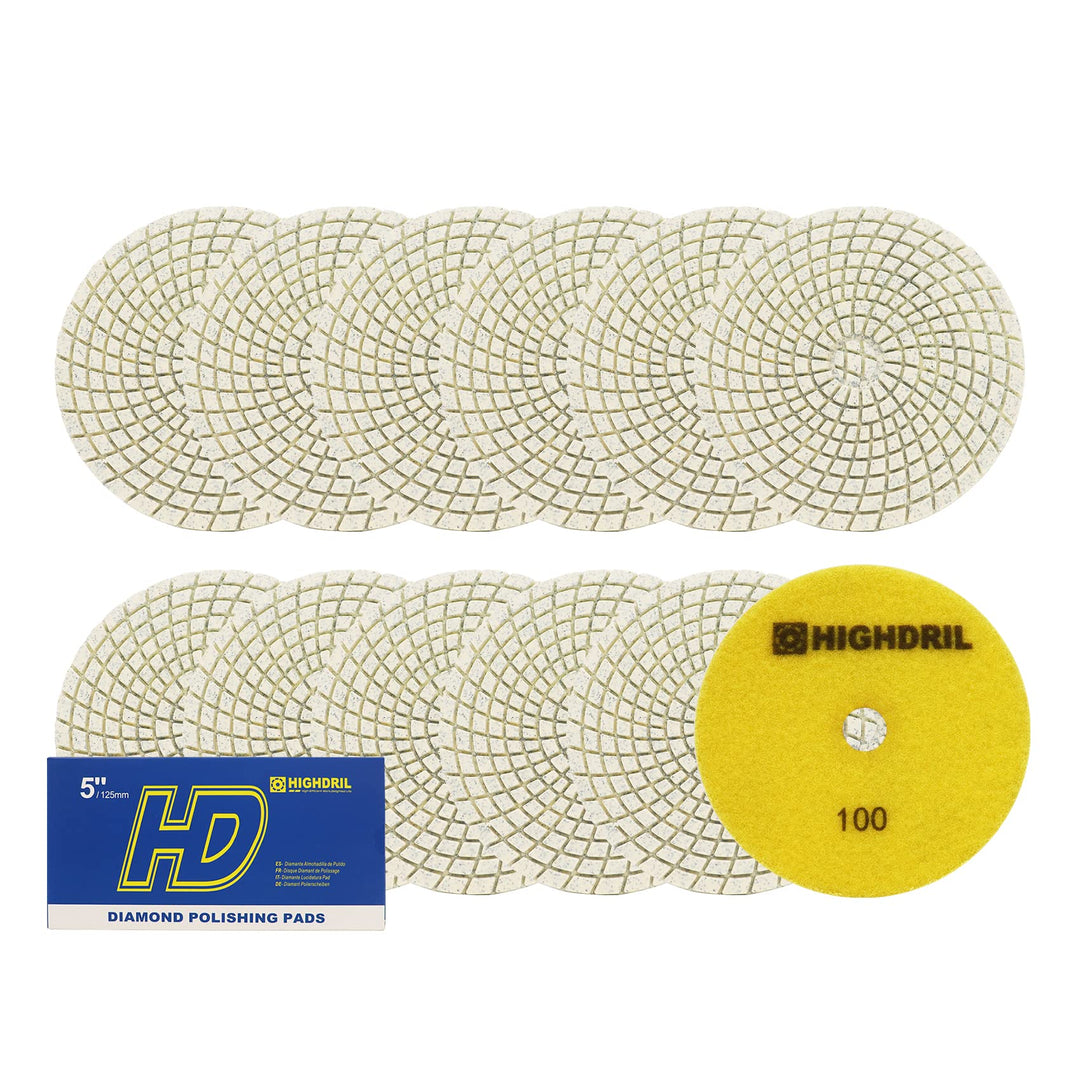 Nasse Diamant Polierscheibe - HIGHDRIL 12 Stück 125MM #100 diamant schleifpad für Granit, Marmor, Ke