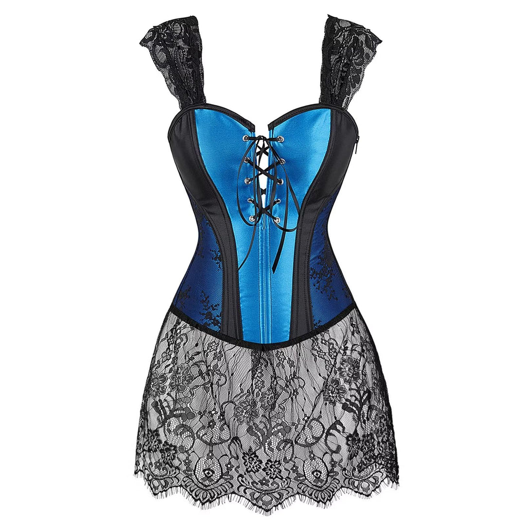 Jutrisujo Korsett Damen Kleid Corsage Gothic Korsagenkleid Reissverschluss Schnüren Reizwäsche Schwa