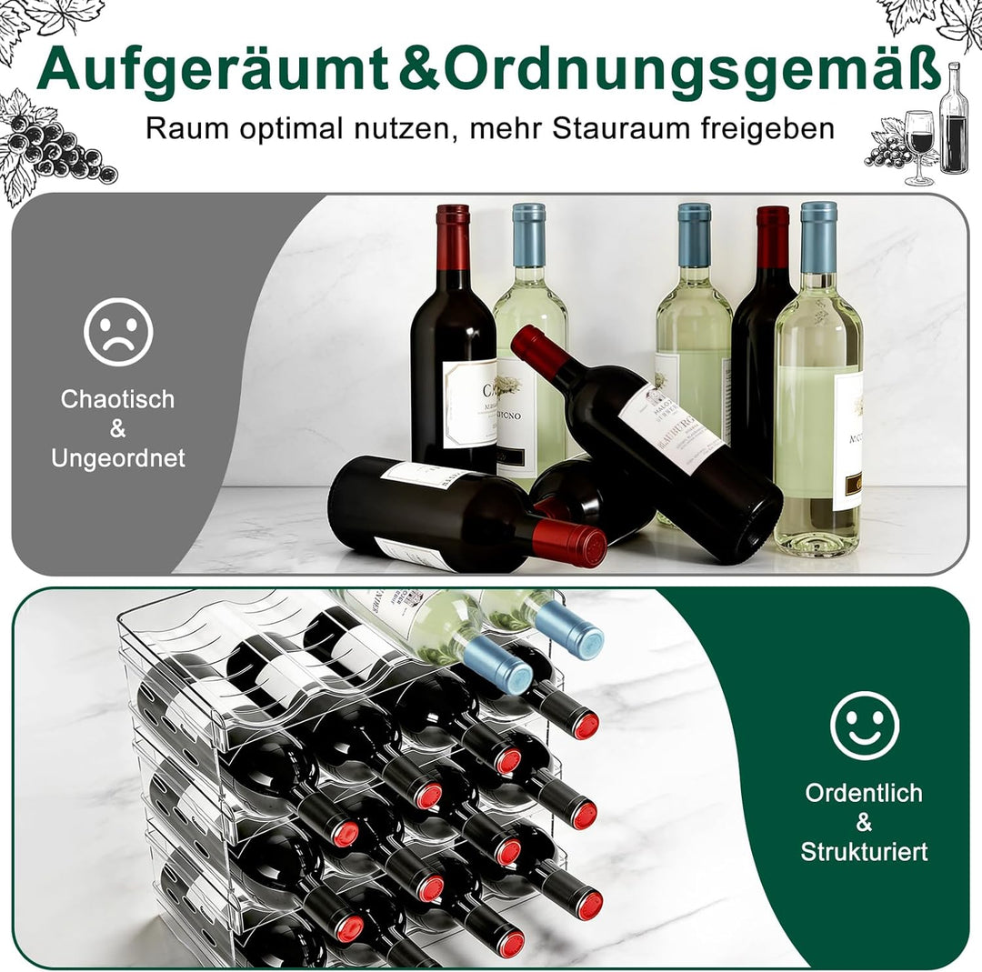 Stapelbarer Flaschenhalter – Für 16 Flaschen, geeignet für Kühlschrank, Schrank, Arbeitsplatte und B