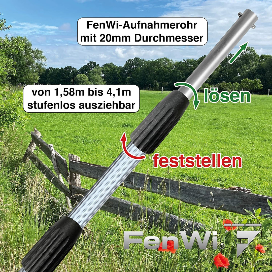 FenWi 4m Profi Alu Teleskopstange - stufenlos von 158 bis 410 cm Verstellbarer Aluminium Teleskopsti