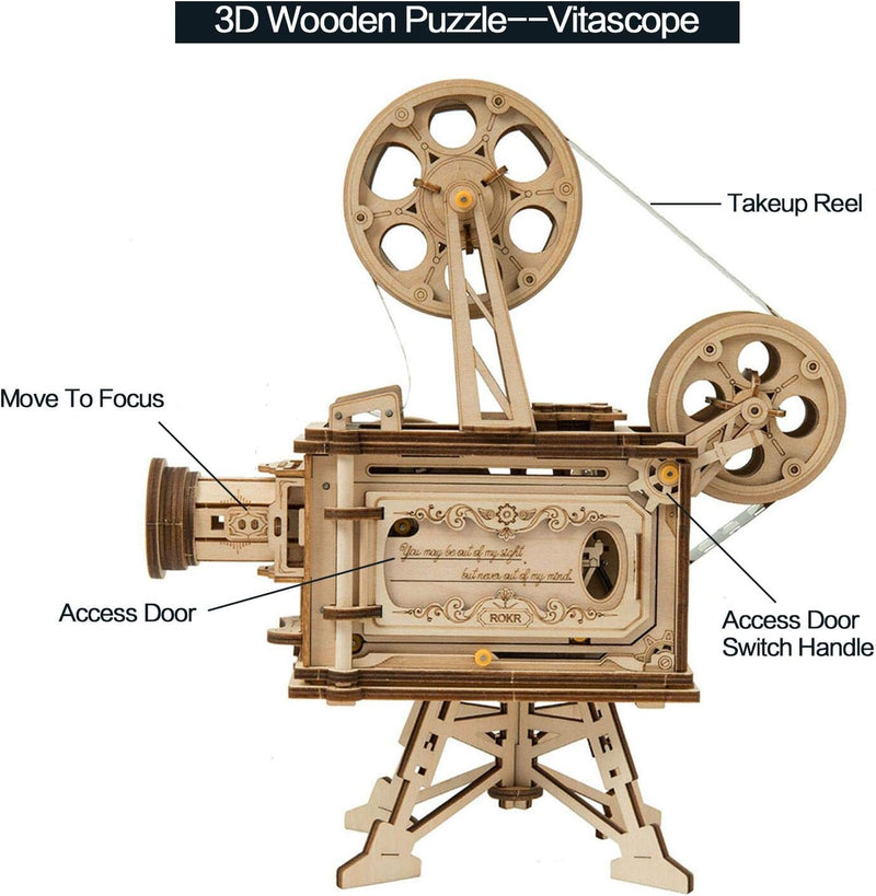 ROKR Vitascope Holzpuzzle, Mechanische Modellbausätze, Technischer Modellbausatz, Hand-Generator Kla