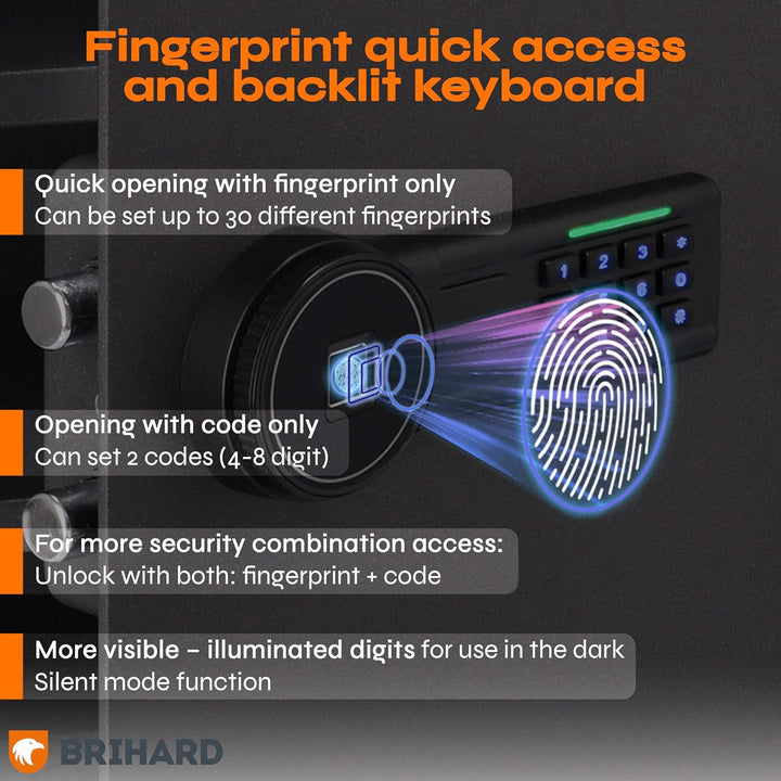 Brihard Biometrischer Safe E14602B – 2-in-1 Digitale Tastatur und Fingerabdruck – Home Tresor 25 cm