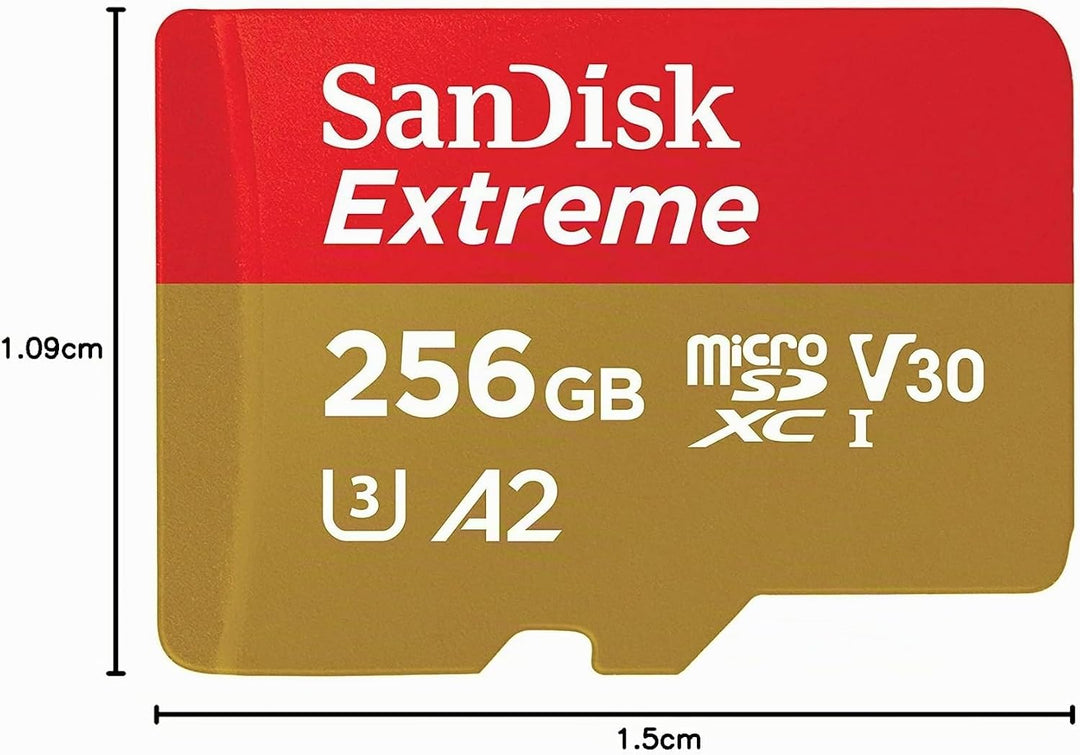 SanDisk Extreme microSDXC UHS-I Speicherkarte 256 GB + Adapter (Für Smartphones, Actionkameras und D