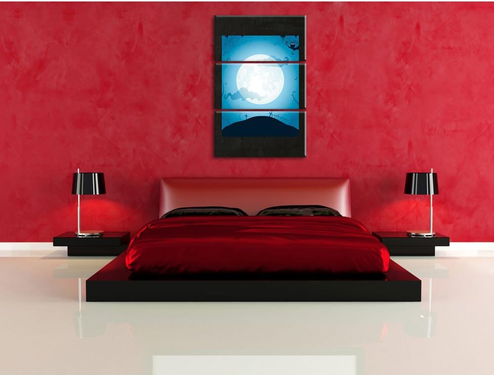 Pixxprint Schauriger Mond als Leinwandbild/Grösse: 3 Teilig (120x80) cm/Wandbild/Kunstdruck/fertig b