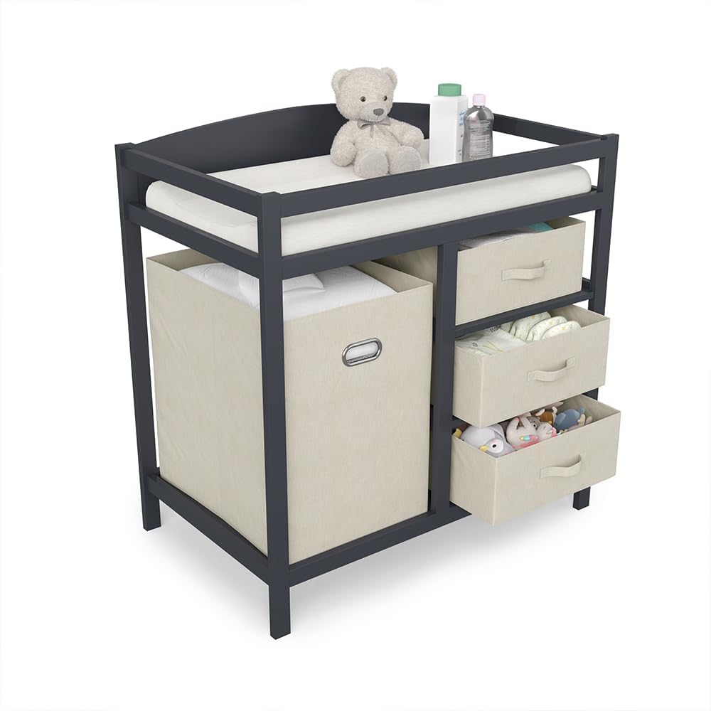 Vicco Wickelkommode Nunjo, Anthrazit, 85 x 87 cm mit Stoffschubladen