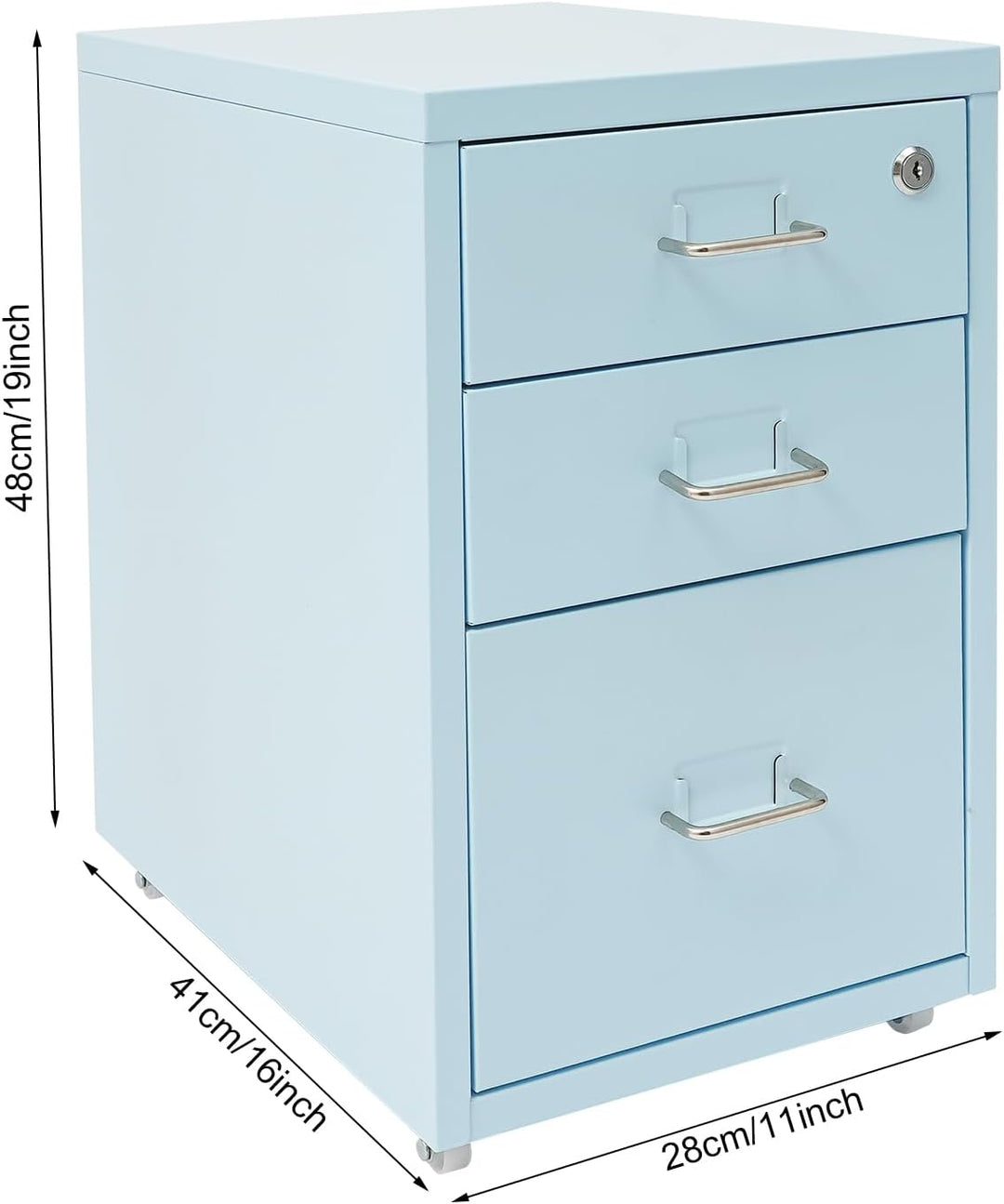 Kazafa Rollcontainer Vertikaler Aktenchrank 3-Schubladen Metall-Schrank mit Schloss & Vier Rollen St