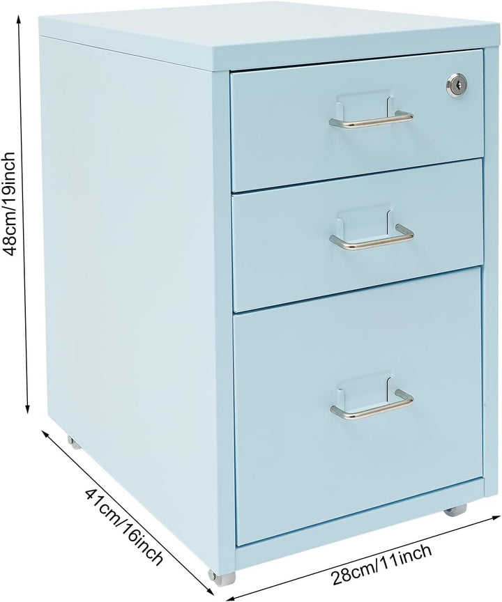 Rollcontainer, Aktenschrank mit 3 Schubladen, Büroschrank mit Rollen, Metall Schreibtisch Unterschra