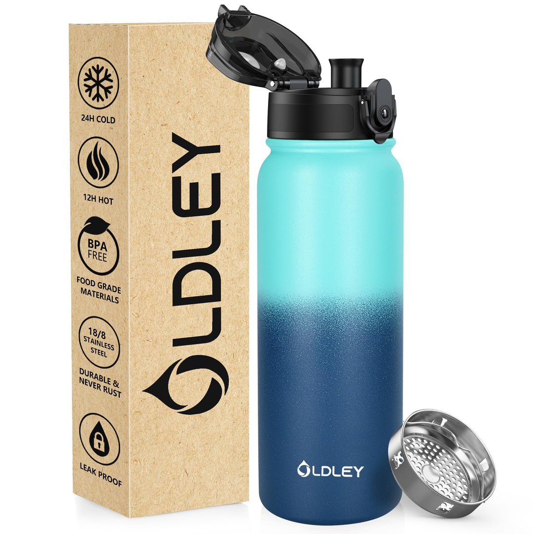 OLDLEY 600ml/20oz Edelstahl-Wasserflasche, Doppelwandige Vakuumflasche, Hält Getränke Heiss und Kalt