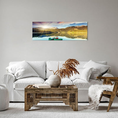 Panorama Bilder auf Leinwand See Berge Wasser Leinwandbild mit Rahmen 90x30cm Wandbilder Dekoration