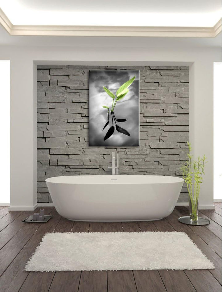 Pixxprint grüne Blätter im Wasser auf Leinwand, XXL riesige Bilder fertig gerahmt mit Keilrahmen, Ku