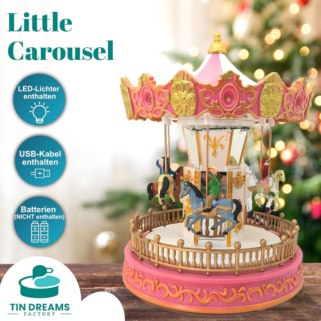 TIN Dreams | Kleiner Weihnachtskarussell mit Bewegung, Musik und LED-Lichtern | Musikalisches Karuss