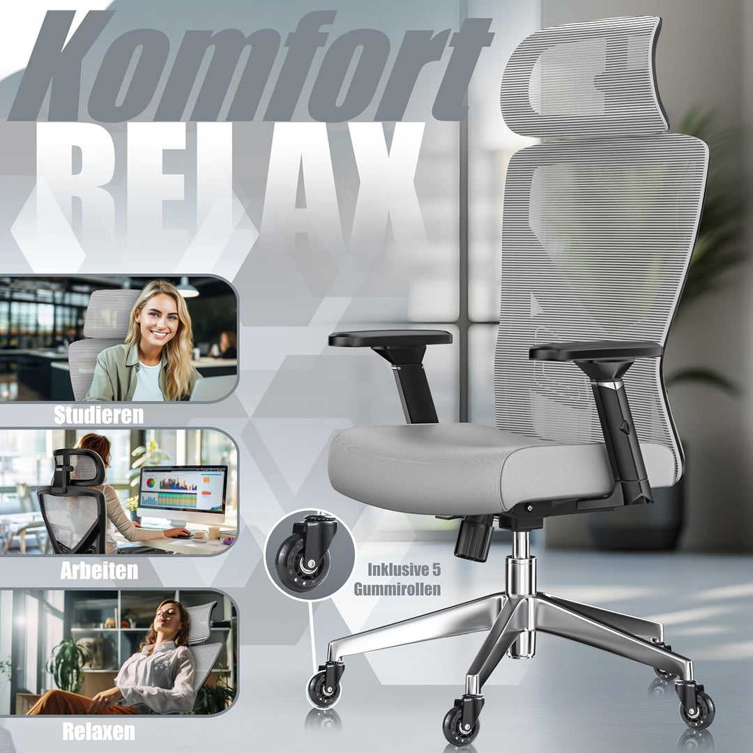 KESSER® Bürostuhl Ergonomisch mit verstellbaren Armlehnen | Drehstuhl mit Lendenwirbelstütze Rückens