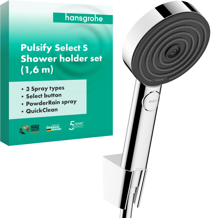 hansgrohe Duschset Pulsify Select S, Duschkopf mit Schlauch und Halterung, Handbrause mit 3 Strahlar