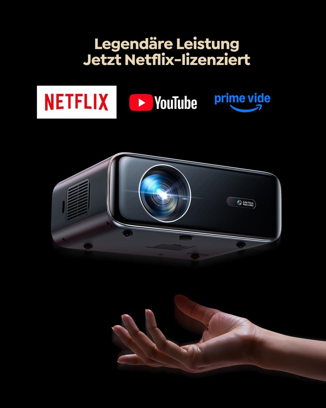 Smart Beamer mit Netflix, Dolby Audio, WiMiUS 1100 ANSI Autofokus/6D Trapezkorrektur Led Beamer 4K H