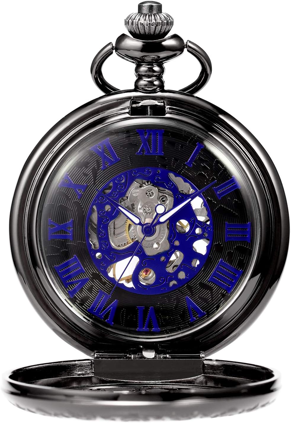 TREEWETO Mechanische Skelett-Taschenuhr für Herren und Damen, Bronze-Ausrüstung, hohles Gehäuse, Ste