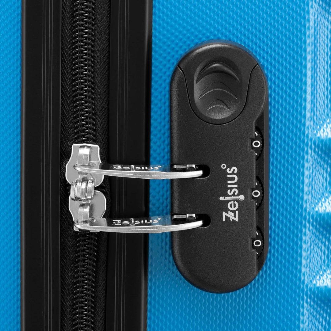 Zelsius Koffer Set 4 Stück, Blau | ABS Hartschalenkoffer mit Zahlenschloss, 4 Rollen und Innen Trenn