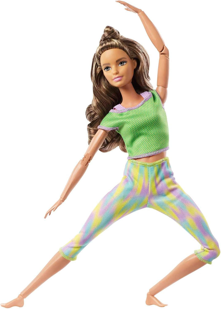 Barbie gxf05,mattel Made to Move Serie Wellness Puppen, Mehrfarbig Brünett im grünen Yoga Outfit, Br
