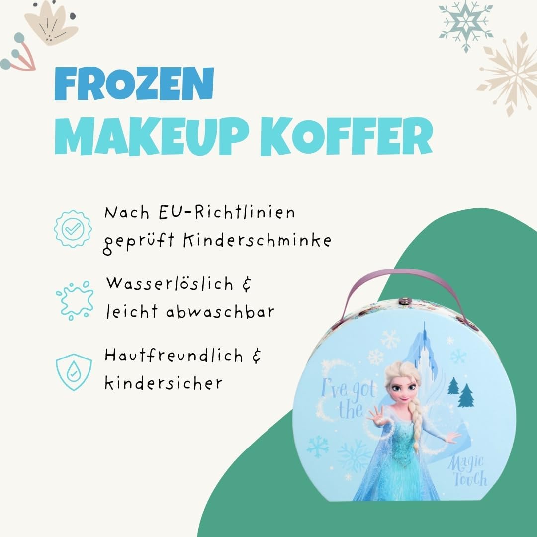 Disney Frozen Runder Make-up Koffer | Kinder Schminkkoffer mit Lipgloss, Lidschatten, Nagellack & Sp