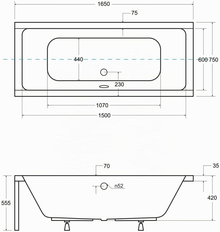 VBChome Badewanne 165x75 cm Acryl SET Wannenträger Siphon Wanne Rechteck Weiss Design Modern Styropo