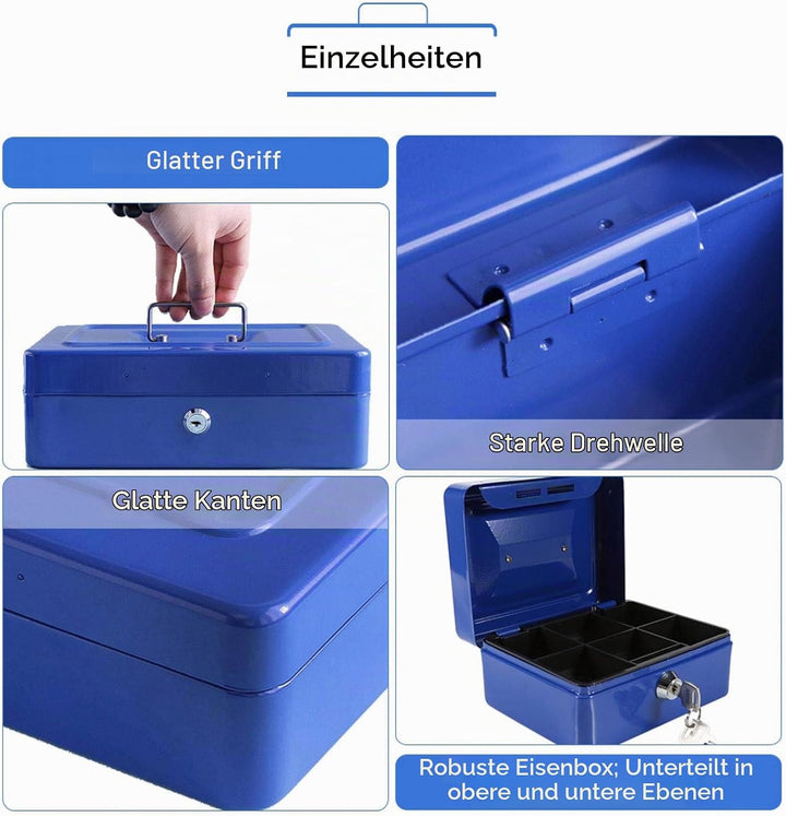 Feuerfeste wasserdichte Box mit Schlüsselschloss, Tragbare Mini Tragbarer Safe Tresor Stahl Petty Ab