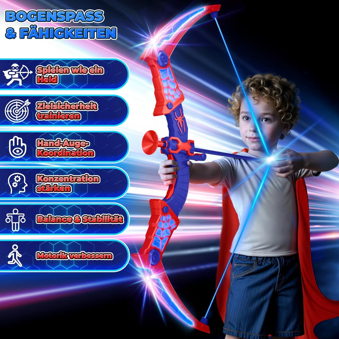 Spielzeug ab 3-12 Jahre Junge, Spider Spielzeug mit Rot & Blau LED Lichtern, Spider Köcher & Netz-Zi