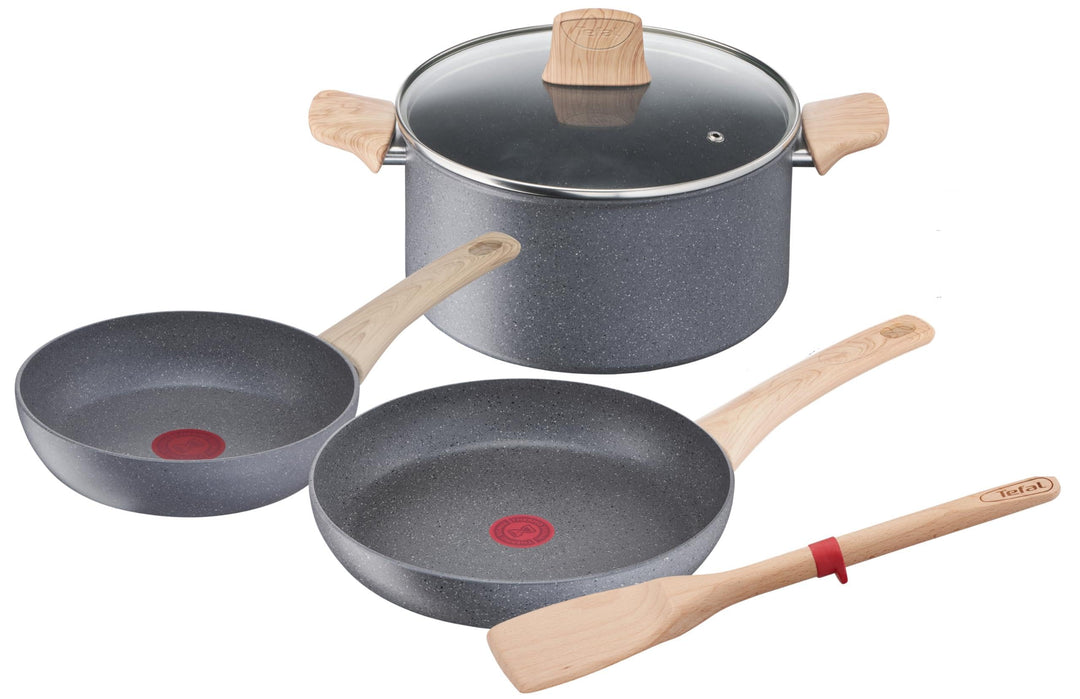 Tefal Natural Force G2669282 Kochtopf 24 cm + Pfannen 20/24 cm + Pfannenwender, Induktion, Antihaftb