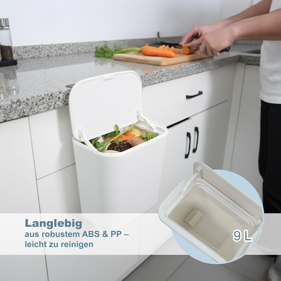 Relaxdays Küchenmülleimer, 9 L, hängender Komposteimer, für Biomüll & Restmüll, Türmüllbehälter, Kun