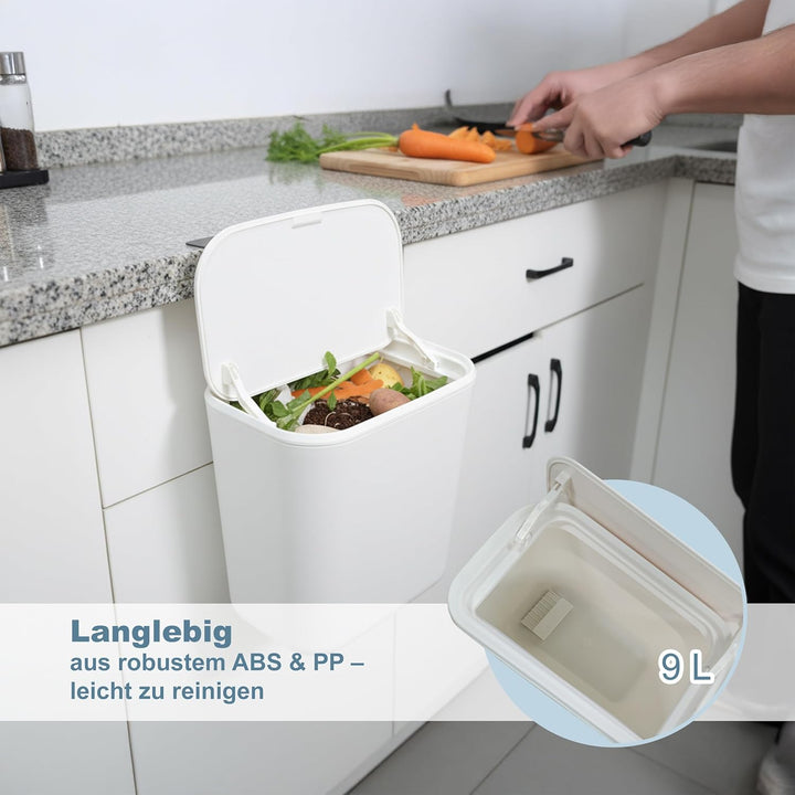 Relaxdays Küchenmülleimer, 9 L, hängender Komposteimer, für Biomüll & Restmüll, Türmüllbehälter, Kun