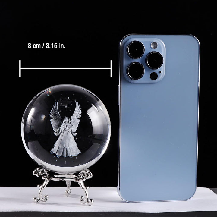 3D Betender Schutzengel Figuren Kristallkugel mit Silber Ständer Gedenkgeschenk für Frauen Freund Be