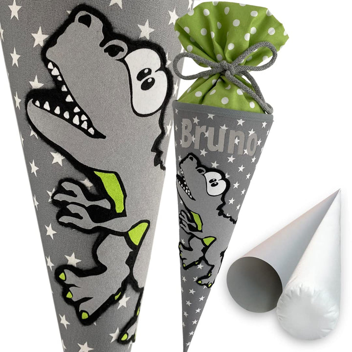 Dinosaurier-Schultüte | 35 cm | kleine Geschwistertüte | Stoff, Einschulung, Schulanfang, Zuckertüte