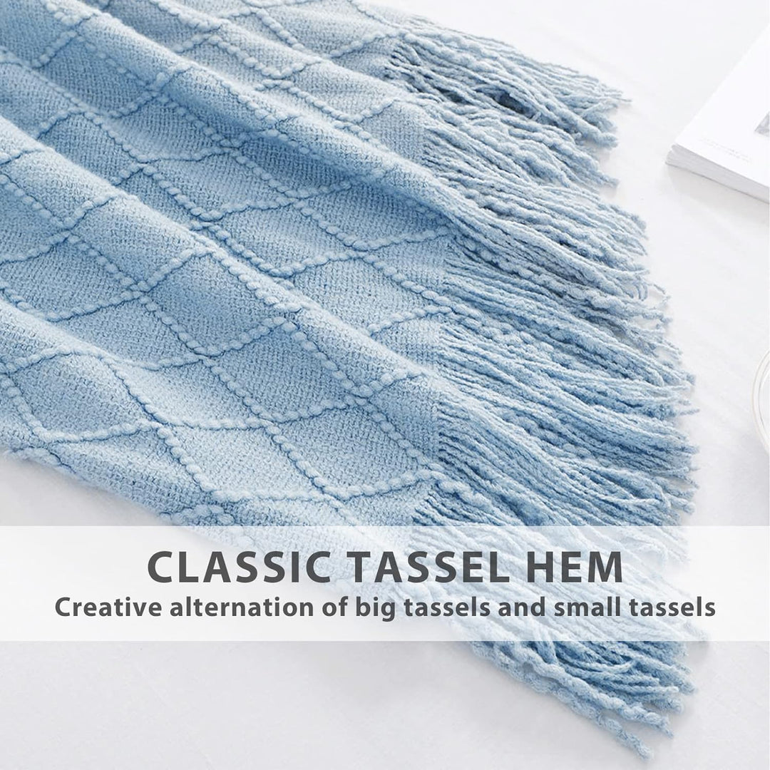 LumiSyne Gestrickte Decke Mit Quaste Einfarbig Geometrische Muster Kuscheldecke Strickdecke Tagesdec