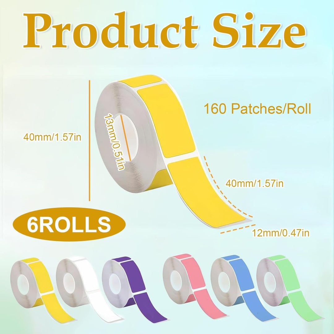 6 Farben, 960 Etiketten – Thermodrucker Etiketten 12 x 40 mm, selbstklebend, wasser- und ölbeständig