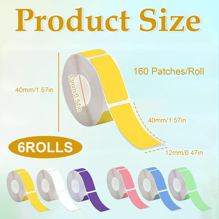 6 Farben, 960 Etiketten – Thermodrucker Etiketten 12 x 40 mm, selbstklebend, wasser- und ölbeständig