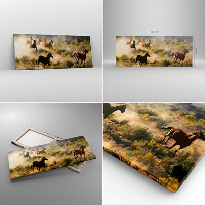 Panorama Bilder auf Leinwand 100x40cm Leinwandbild Cowboy Cowgirl Pferd Gross Wanddeko Bild Schlafzi