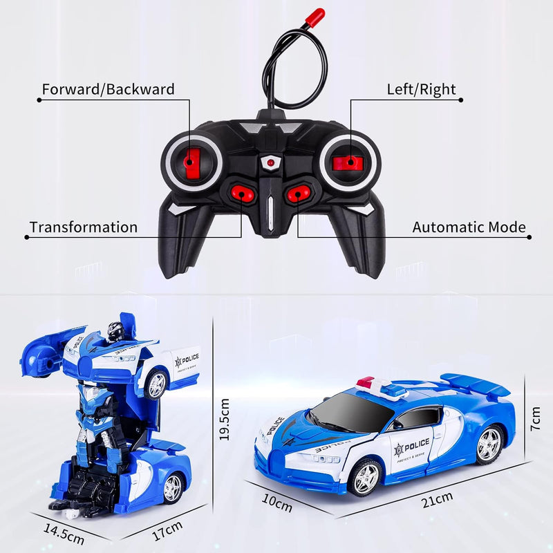 Kazzley Transform Ferngesteuertes Auto Spielzeug für Kinder, Polizei Roboter Auto Transformator Spie