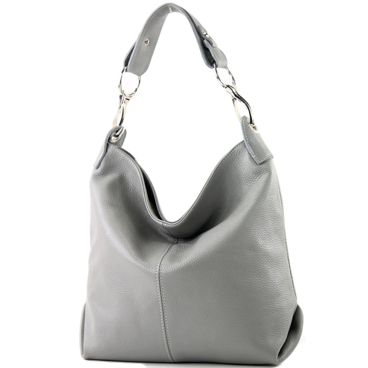 modamoda de - T168 - ital Schultertasche Umhängetasche aus Leder Grau, Grau