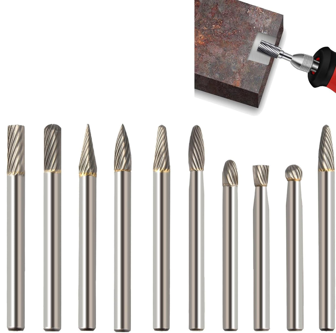 Hartmetall Frässtifte Set,10 Stück Metall Fräser Rotations Bohrer mit 6mm Schaft Hartmetallfräser,Dr
