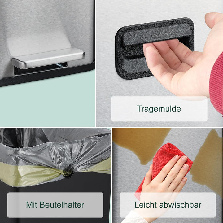 Relaxdays Kosmetikeimer, 10 Liter, Absenkautomatik, entnehmbarer Inneneimer, Bad Mülleimer mit Decke