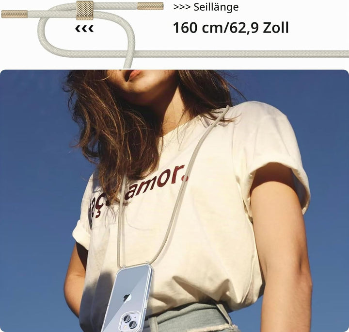 Handykette mit Band für Apple iPhone 14 Hülle und iPhone 13 Hülle - Necklace Handyhülle - Transparen