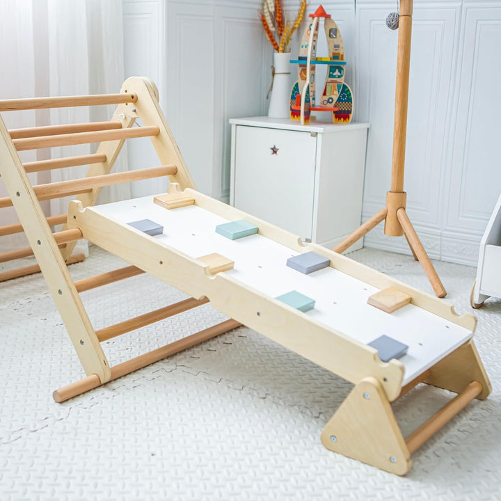 Mamabrum Holzspielplatz für Kinder – Klettergerüst, Dreieck, Leiter & Balancierpfad – 3-in-1 Multifu