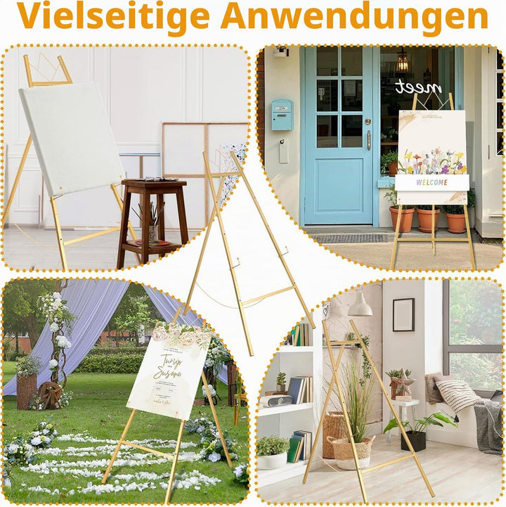 Gold Staffeleiständer für Schild,4-Tier Heavy Duty Metall Freistehende Verstellbare Staffelei Hochze