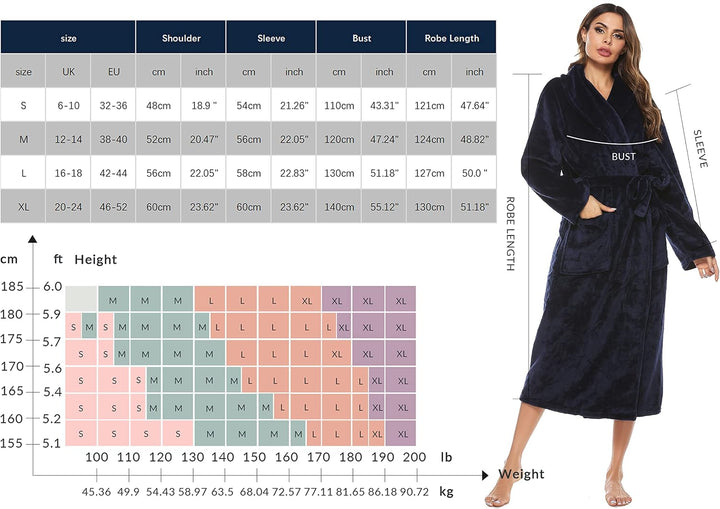 Vlazom Damen Bademantel Flanell Weiche Winter Bademantel Saunamantel Morgenmantel Lange Ärmel Hausma