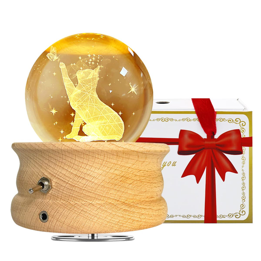 HABOWN Kristallkugel Spieluhr, 360 ° drehbare hölzerne Spieluhr mit Licht，Geburtstagsgeschenk, Proje