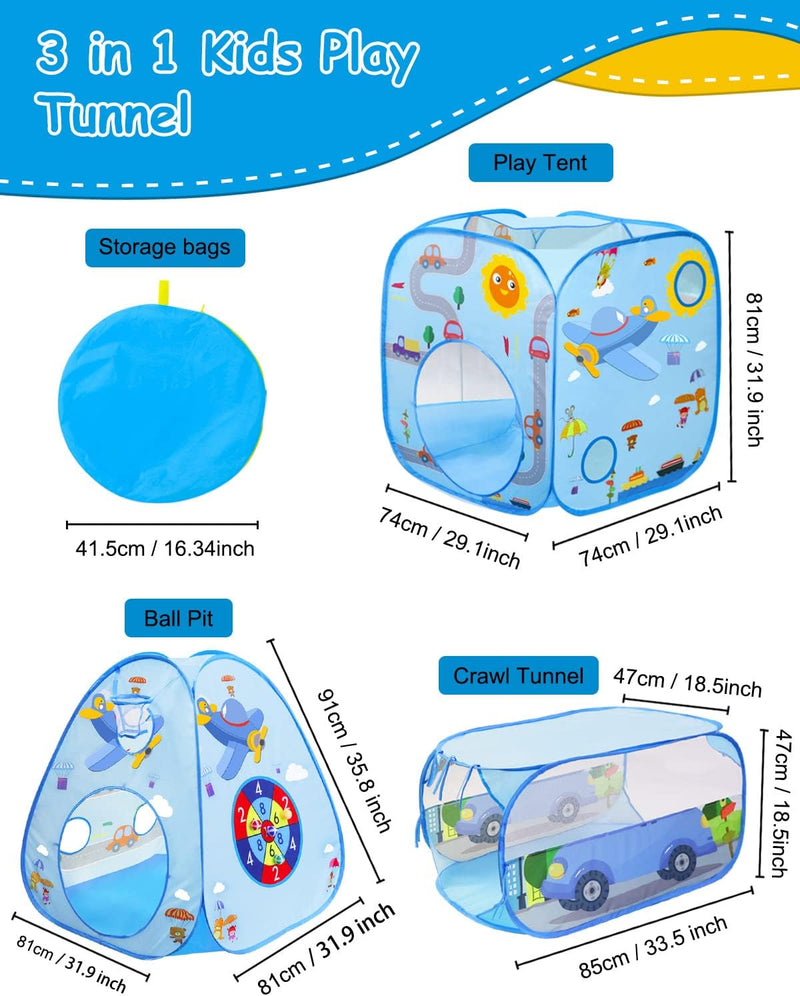 MAIKEHIGH Kinder Spielzelt mit Tunnel, 3 in 1 Pop Up Spieltunnel Bällebad Zelt krabbeltunnel Drinnen