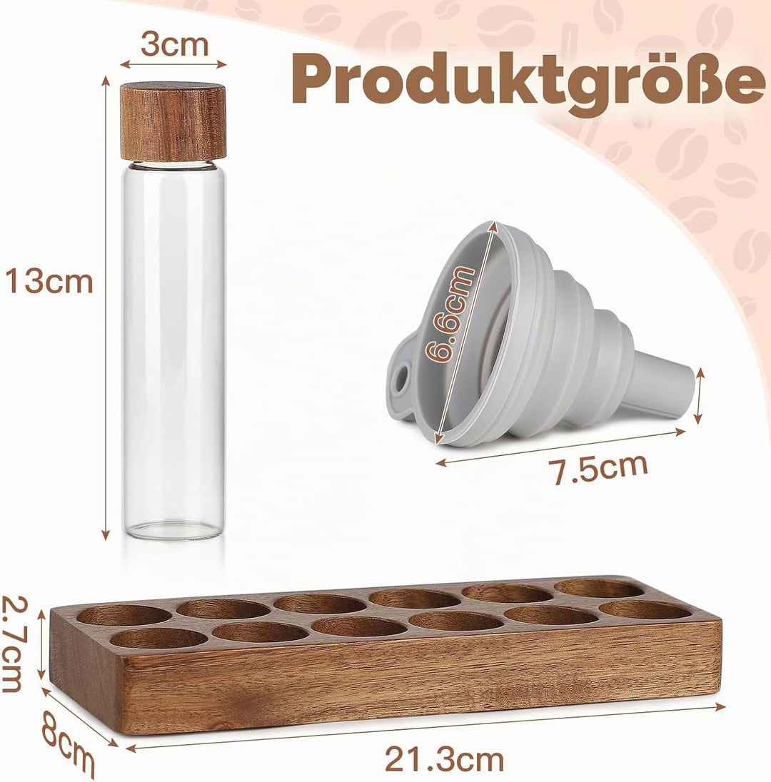 12 x Kaffeebohnen Behälter Einzeldosis Glas Kaffeevorratsdosen Luftdicht Kaffeebehälter mit 12-Loch