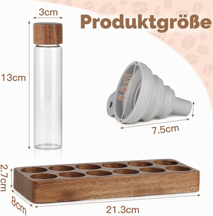 12 x Kaffeebohnen Behälter Einzeldosis Glas Kaffeevorratsdosen Luftdicht Kaffeebehälter mit 12-Loch