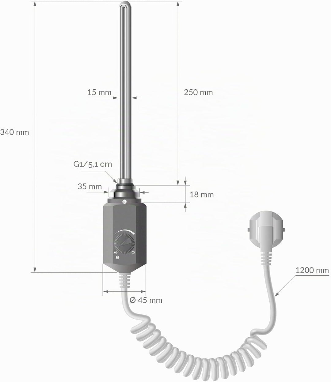 ECD Germany Badheizkörper Elektrisch ECO 400 x 800 mm Anthrazit gebogen mit Seitenanschluss inkl. He