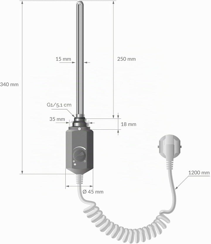 ECD Germany Badheizkörper Elektrisch ECO 400 x 800 mm Anthrazit gebogen mit Seitenanschluss inkl. He