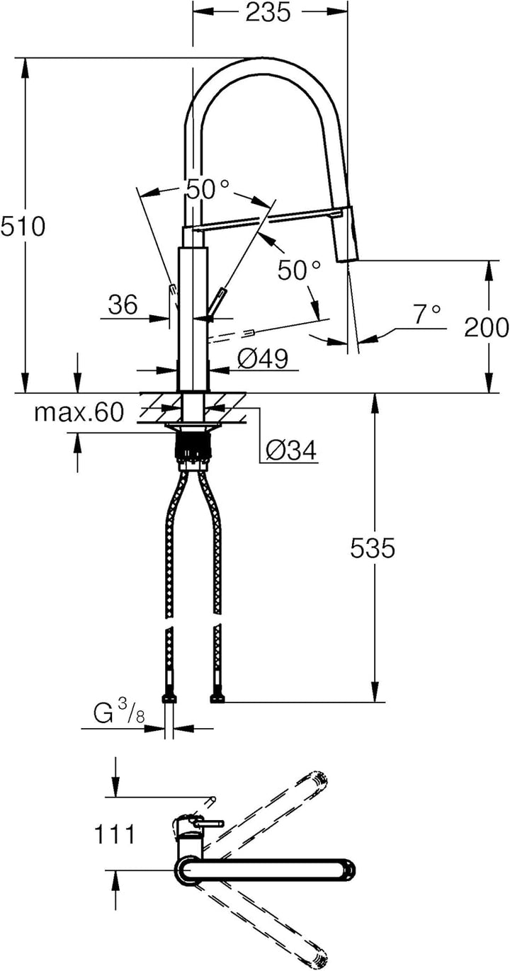 GROHE Concetto, Profi Küchenarmatur mit 2 Strahlarten (Wasserhahn Küche mit ausziehbarer Profibrause
