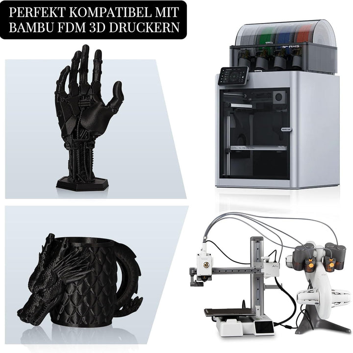 10 Rollen Carbon Fiber PETG Filament 1.75mm, TINMORRY PETG CF 3D Drucker Filament, 10 KG, Schwarz 10